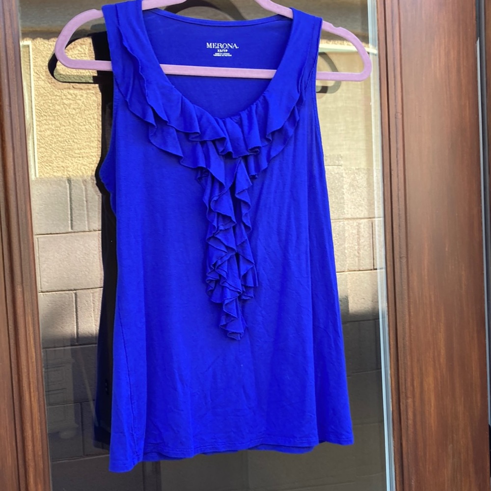 Merona xs Royal blue sleeveless blouse with ruffles
